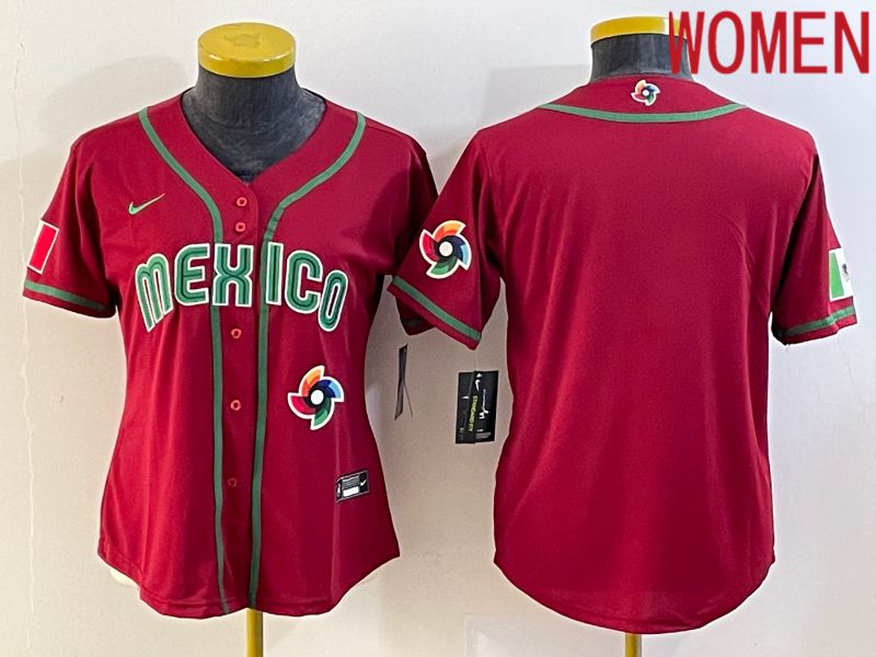 Women 2023 World Cub Mexico Blank Red Nike MLB Jersey1->women mlb jersey->Women Jersey